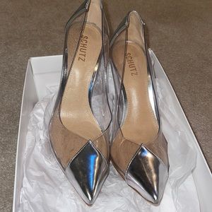 Don’t Miss Thus Holiday Sale!!!SCHUTZ Vinyl Clear Silver Tip Heels
